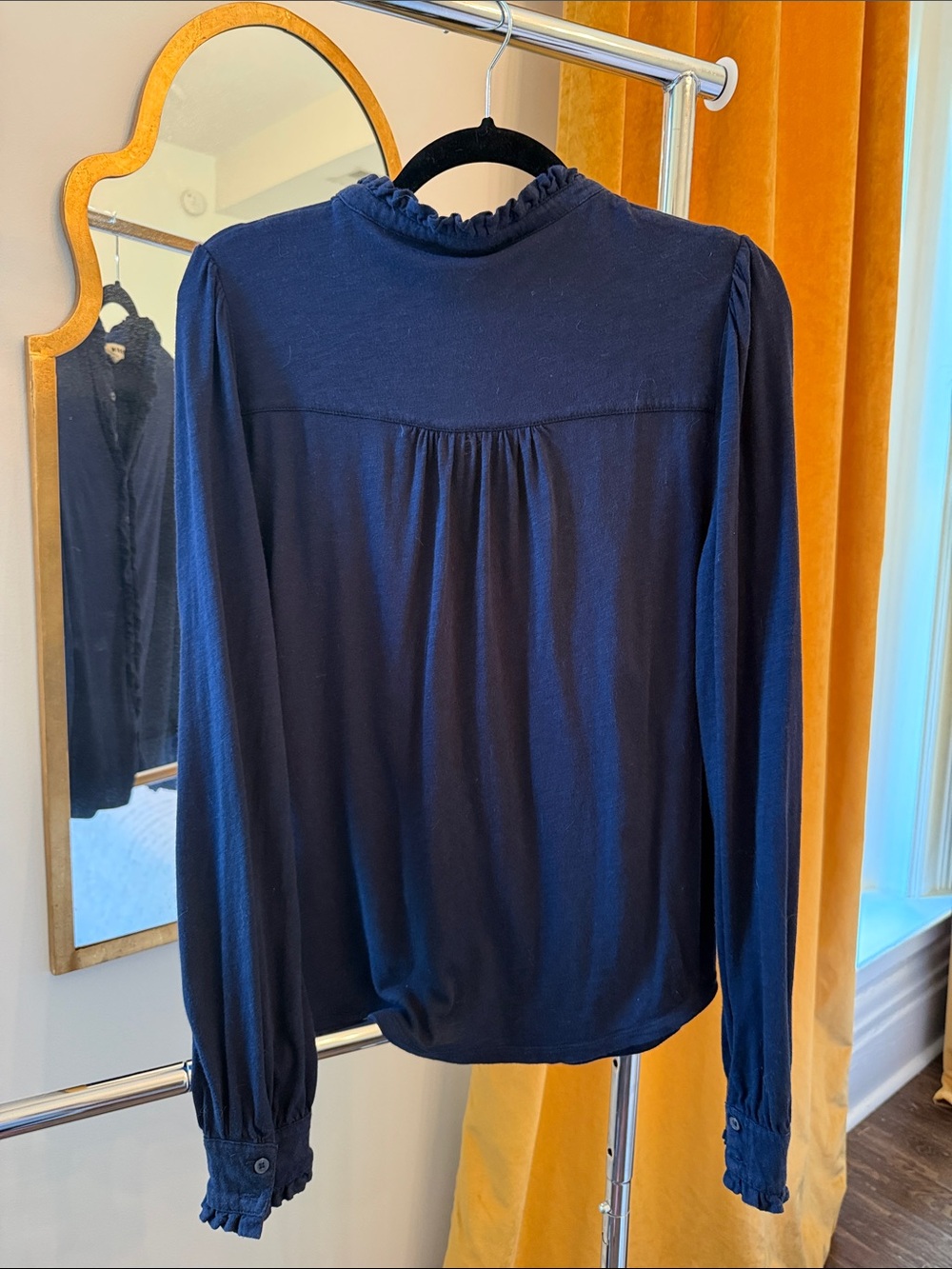Boden Navy Ruffle-Trim Button-Front Top - Picture 3 of 3